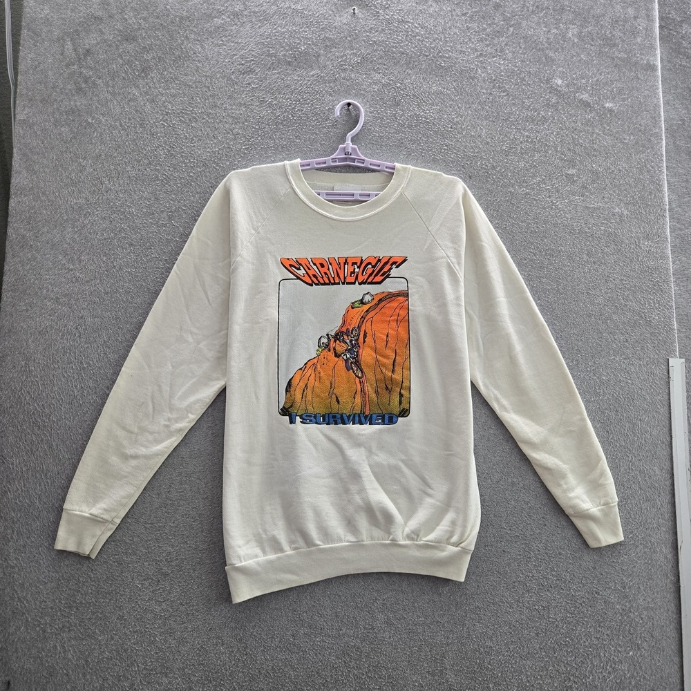 VINTAGE Carnegie Hill Men Sweatshirt XL White Motocross 90s I Survived USA READ